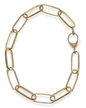 Brass Large Oval Link Diamond Clasp Short Necklace