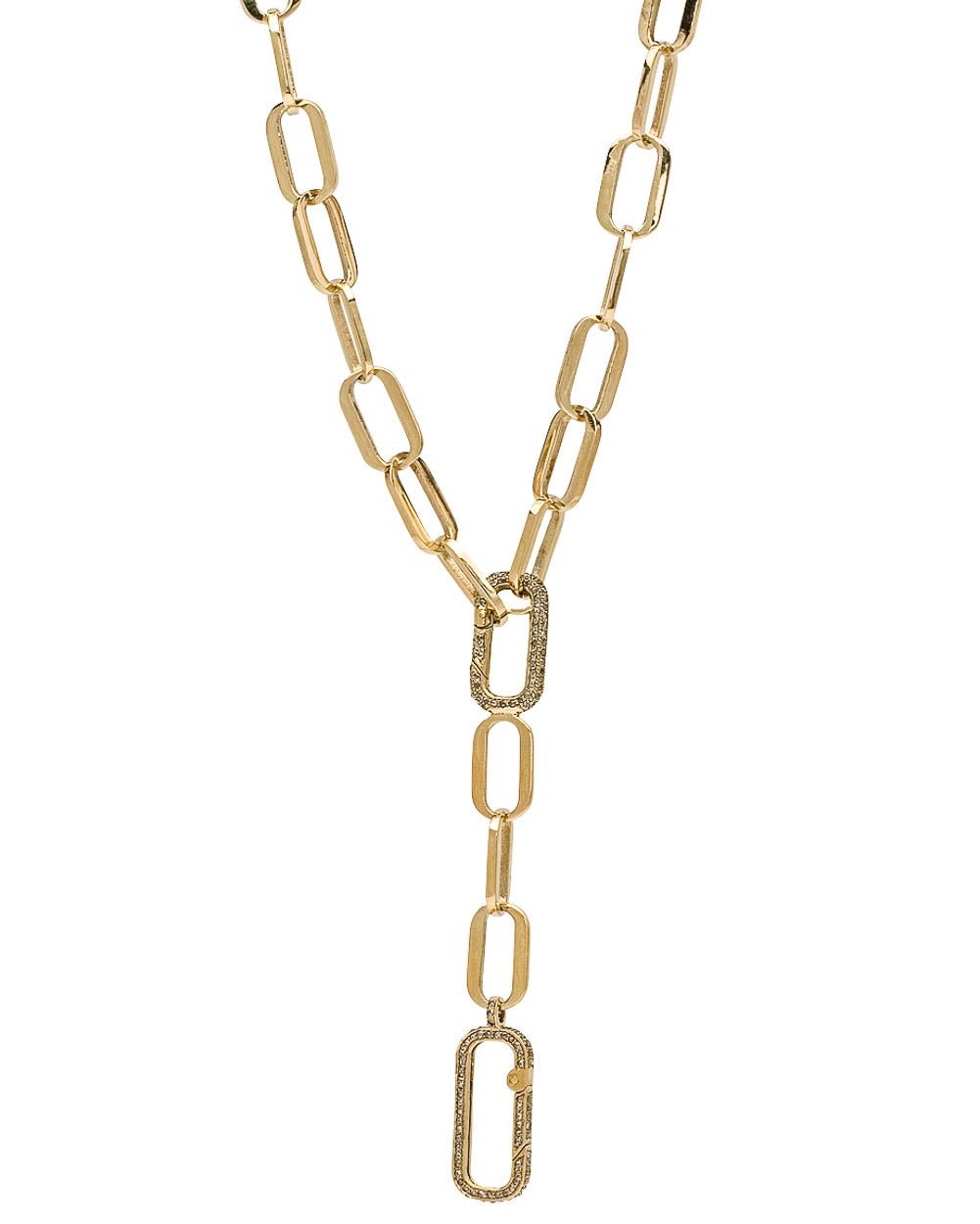Brass Link Diamond Double Clasp Medium Necklace