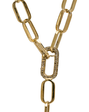Brass Link Diamond Double Clasp Medium Necklace
