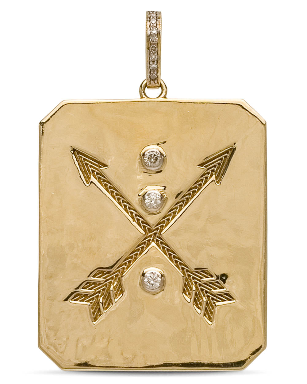 Brass White Diamond Double Arrow Plate Pendant