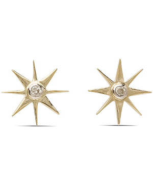 Brass and Diamond Starburst Stud Earrings