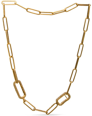 Brass and Diamond Paperclip Chain Necklace