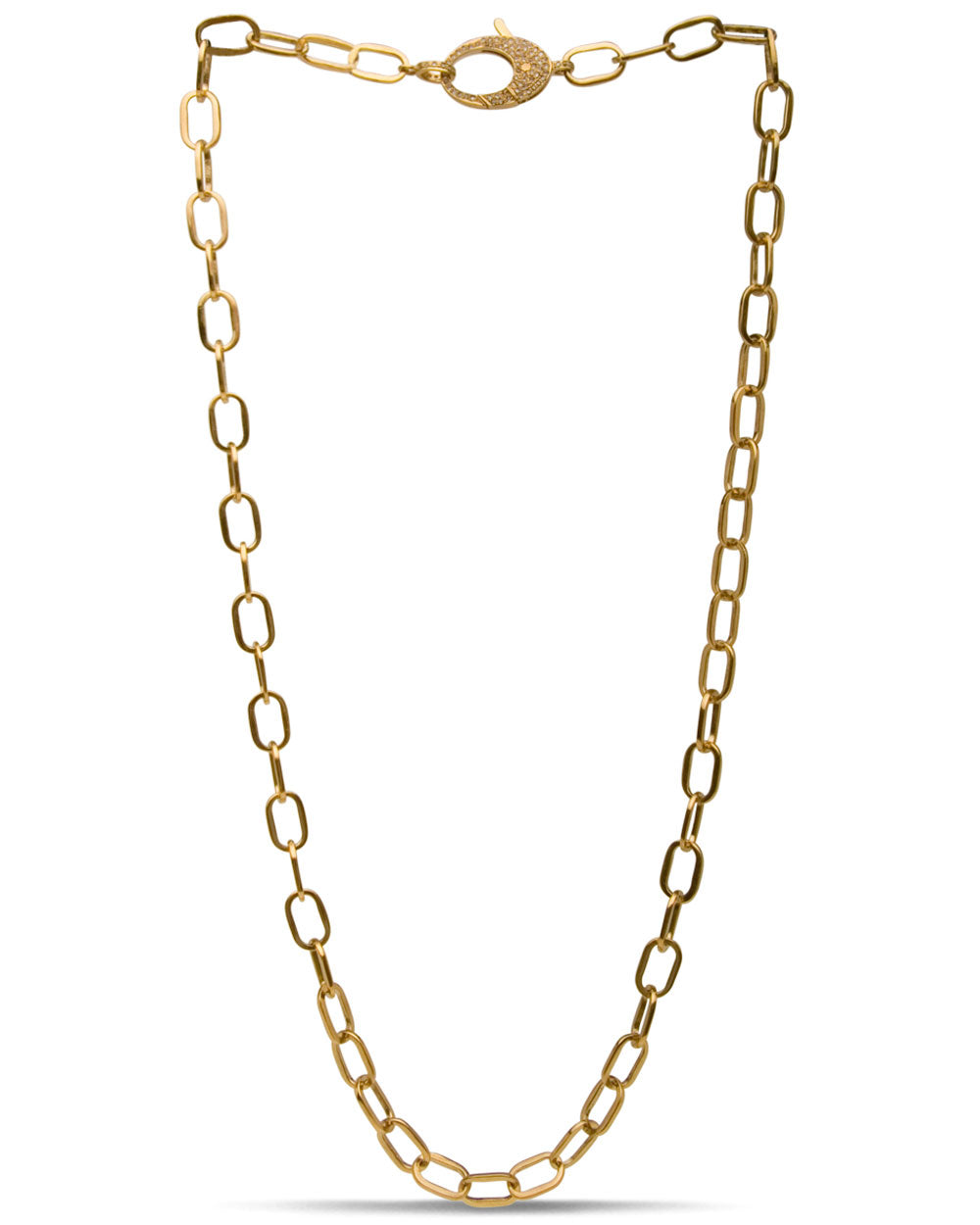 Small Brass and Diamond Chain Link Necklace