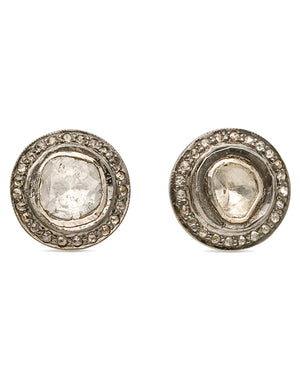 Sterling Silver Diamond Large Stud Earrings