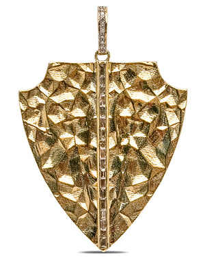 Yellow Gold Diamond Hammered Shield Pendant