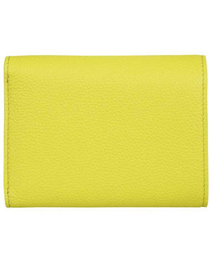 Grain Leather Compact Wallet in Acid Yellow
