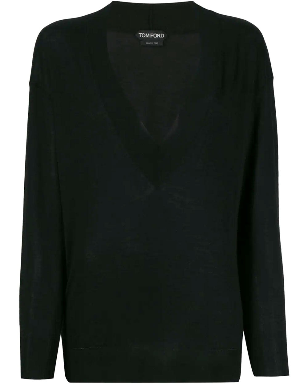 Black Cashmere Silk V Neck Sweater