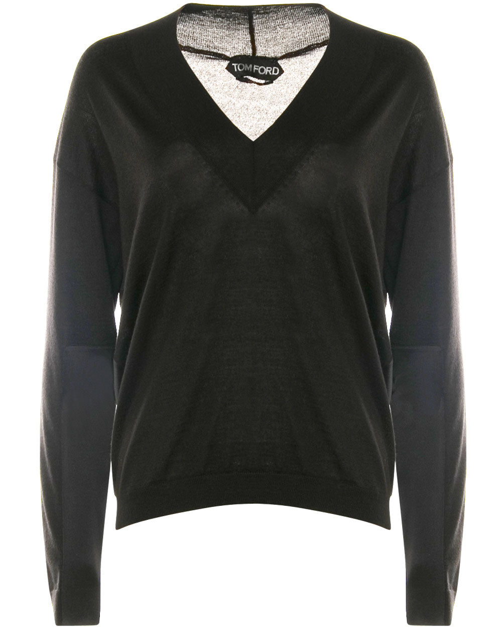 Black Fine Cashmere Silk V Neck Pullover