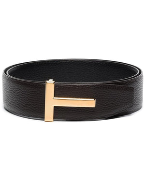 Black Grainy Leather T Belt
