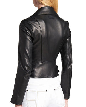 Black Plunge Leather Biker Jacket