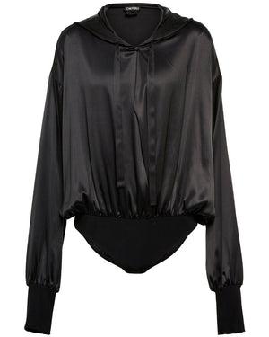 Black Silk Hooded Bodysuit