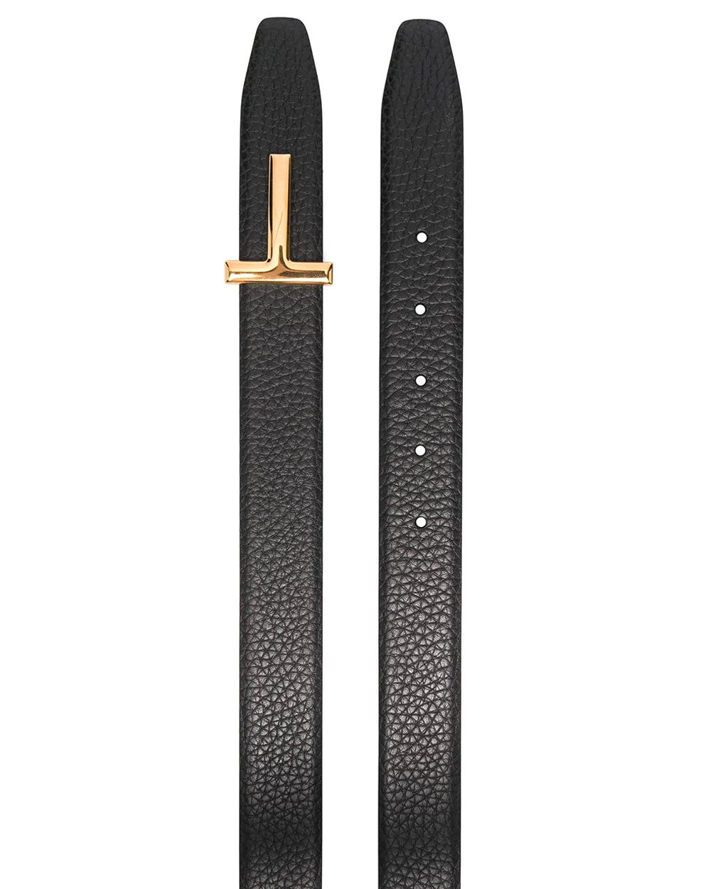 T Buckle Reversible Leather Reversible Belt in Black