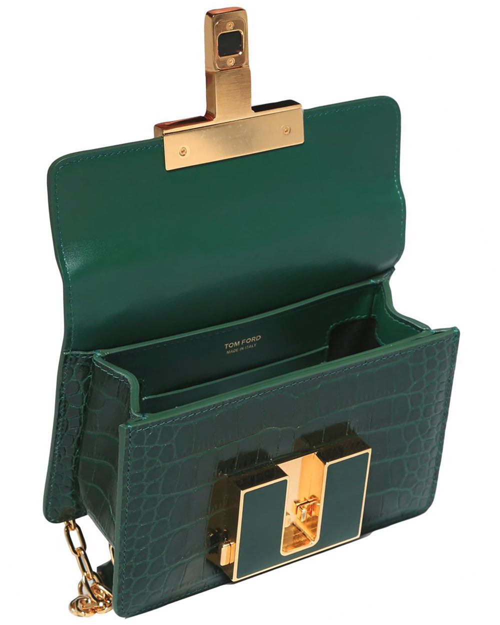 Embossed Leather Shoulder Bag in Emerald