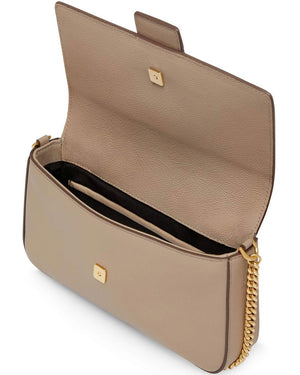 Grain Leather TF Chain Shoulder Bag in Silk Taupe