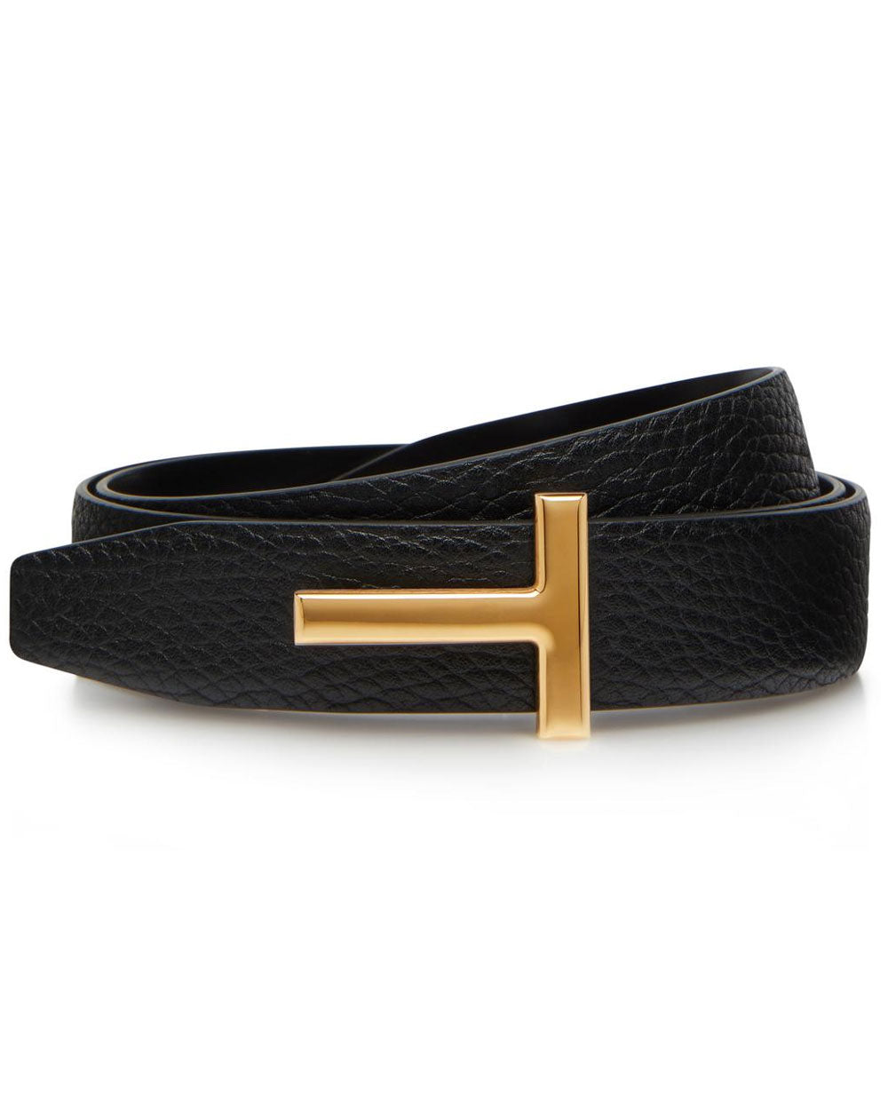 Grainy and Smooth Reversible Leather Belt in Black