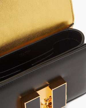 Laminated Calf Shoulder Bag in Black and Gold