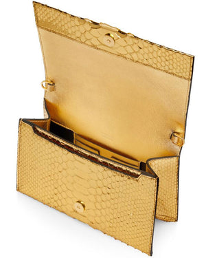 Laminated Python Disco Bag in Gold