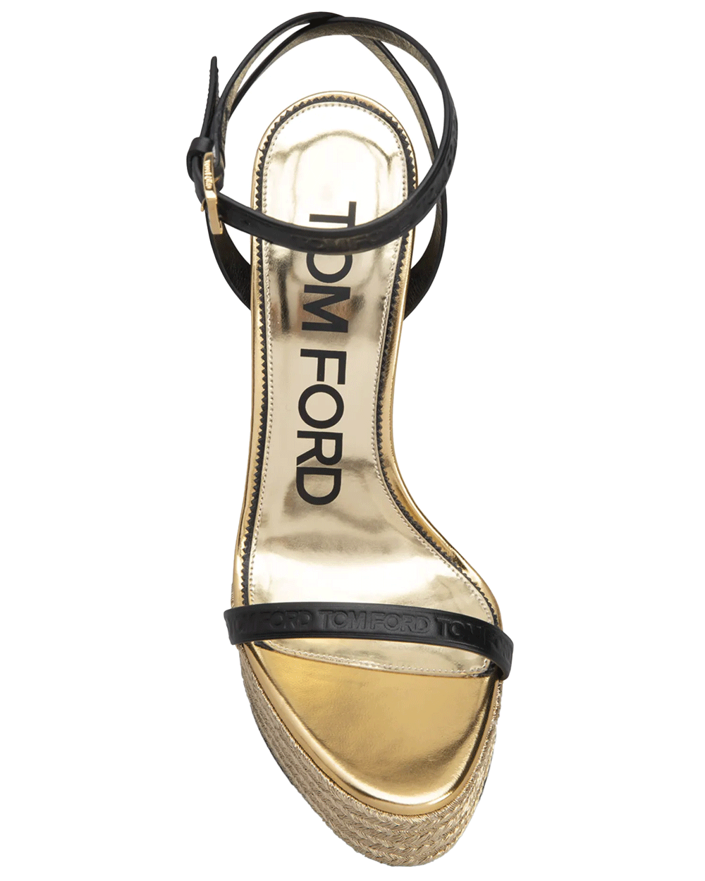 Metallic Rope Platform Sandal in Black and Gold