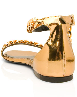 Mirrored Calfskin Chain Sandal in Gold