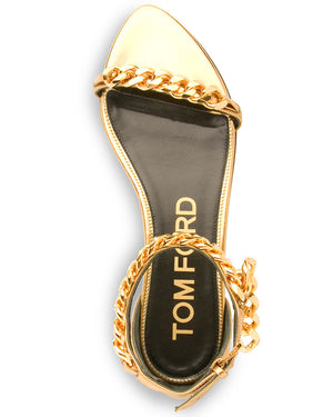 Mirrored Calfskin Chain Sandal in Gold