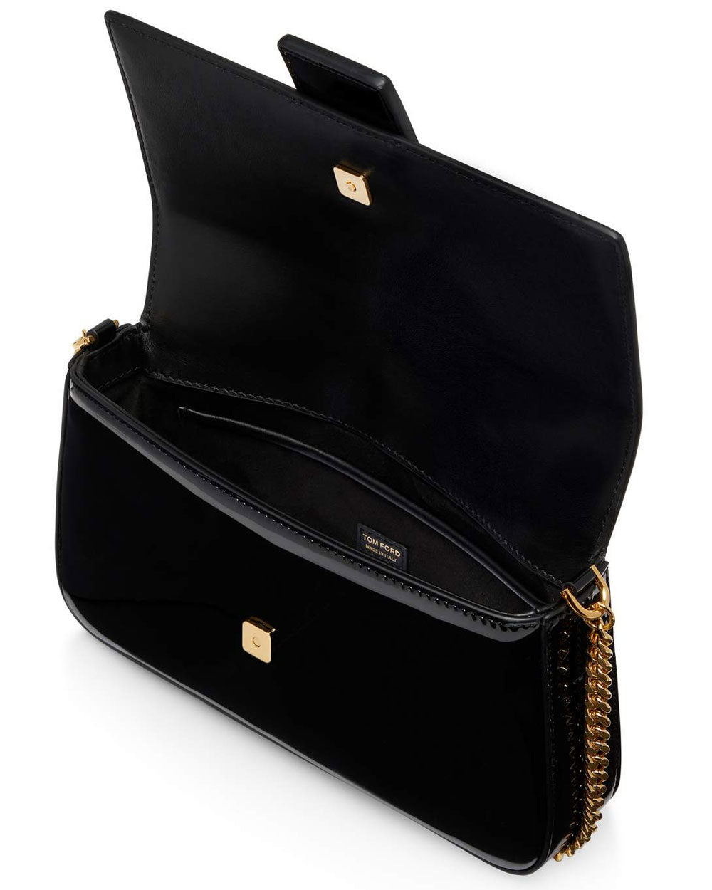 Patent Leather TF Chain Shoulder Bag in Black