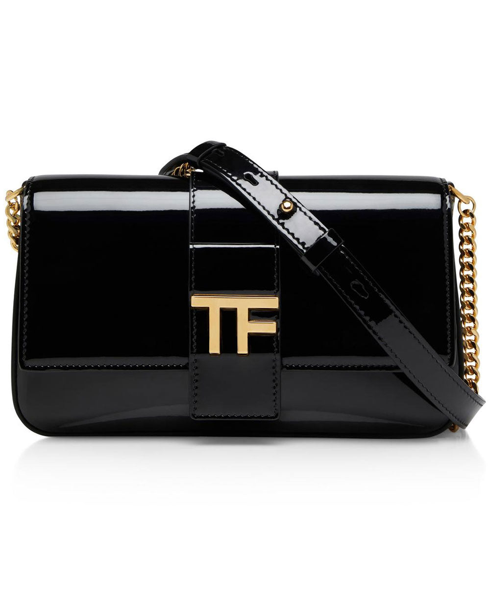 Patent Leather TF Chain Shoulder Bag in Black