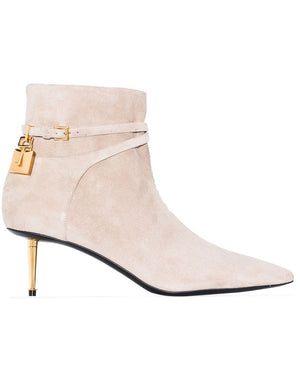 Padlock Suede Ankle Bootie in White Pepper