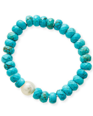 Turquoise Rondelle Pearl Stretch Bracelet