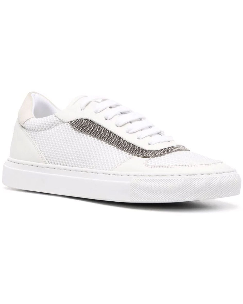 White Monili Embellished Low Top Tennis Sneaker