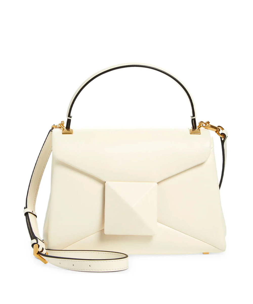 One Stud Leather Top Handle Bag in Ivory