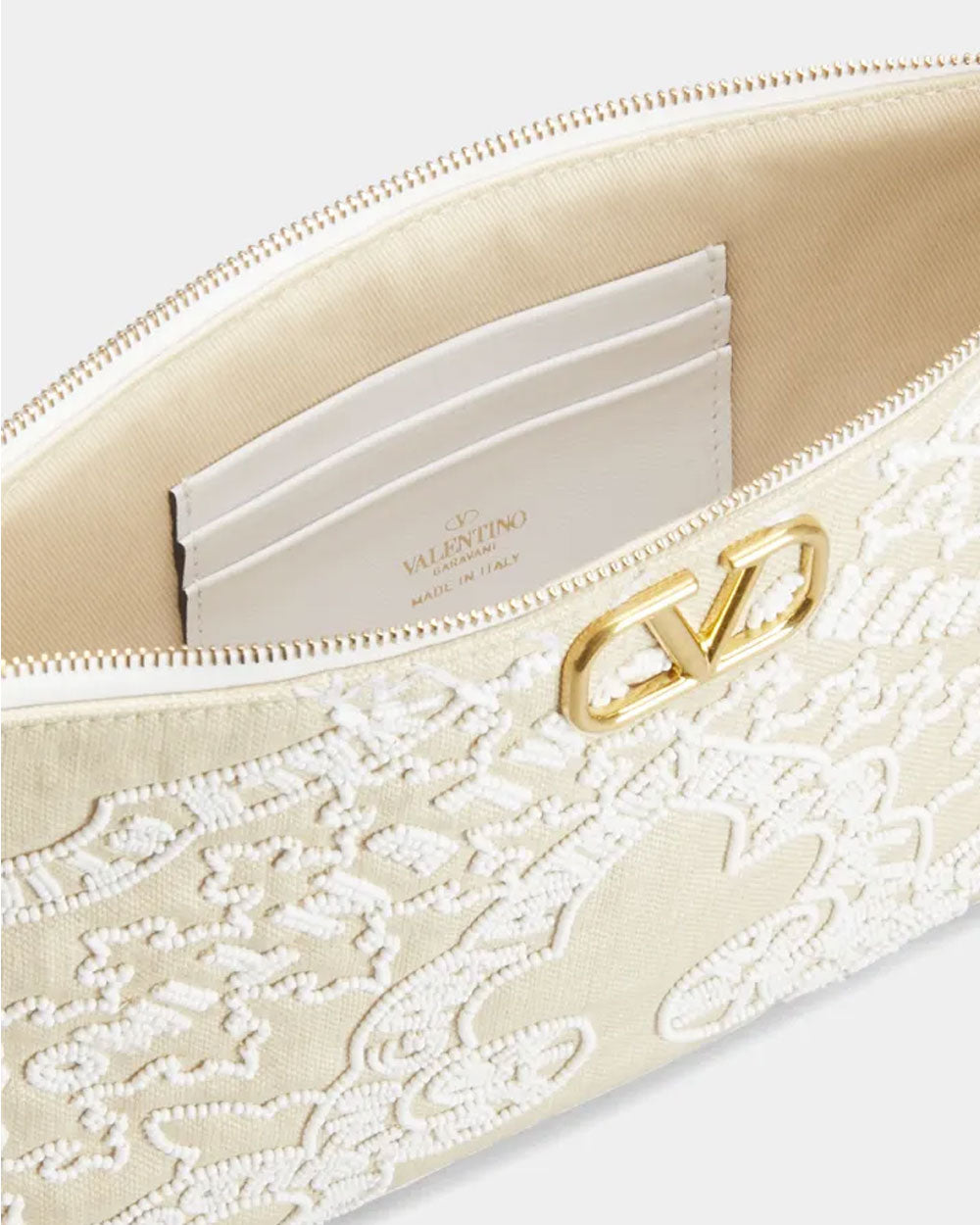 Large VLOGO Signature Beaded Flat Pouch in Bianco