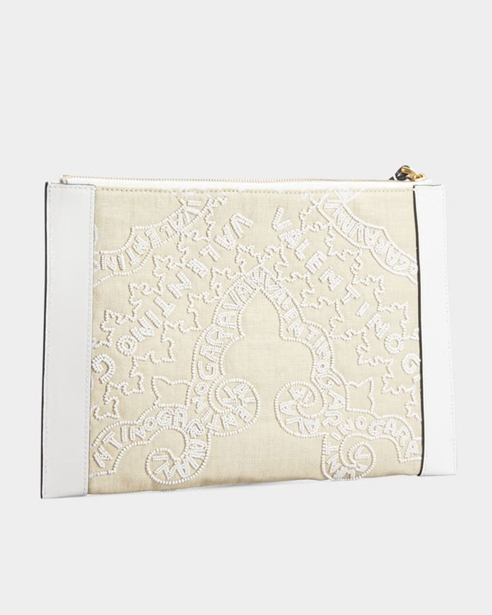 Large VLOGO Signature Beaded Flat Pouch in Bianco