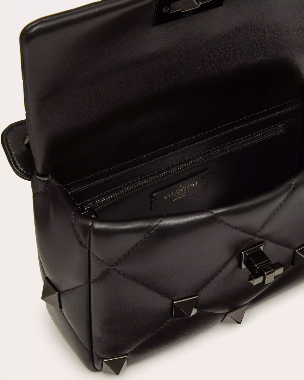 Medium Roman Stud Tone-on-Tone Shoulder Bag in Black
