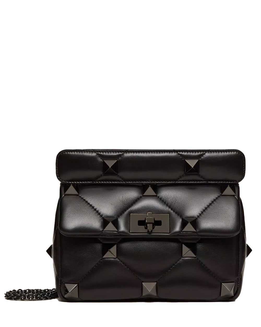 Roman Stud Medium Leather Shoulder Bag in Black - Valentino Garavani