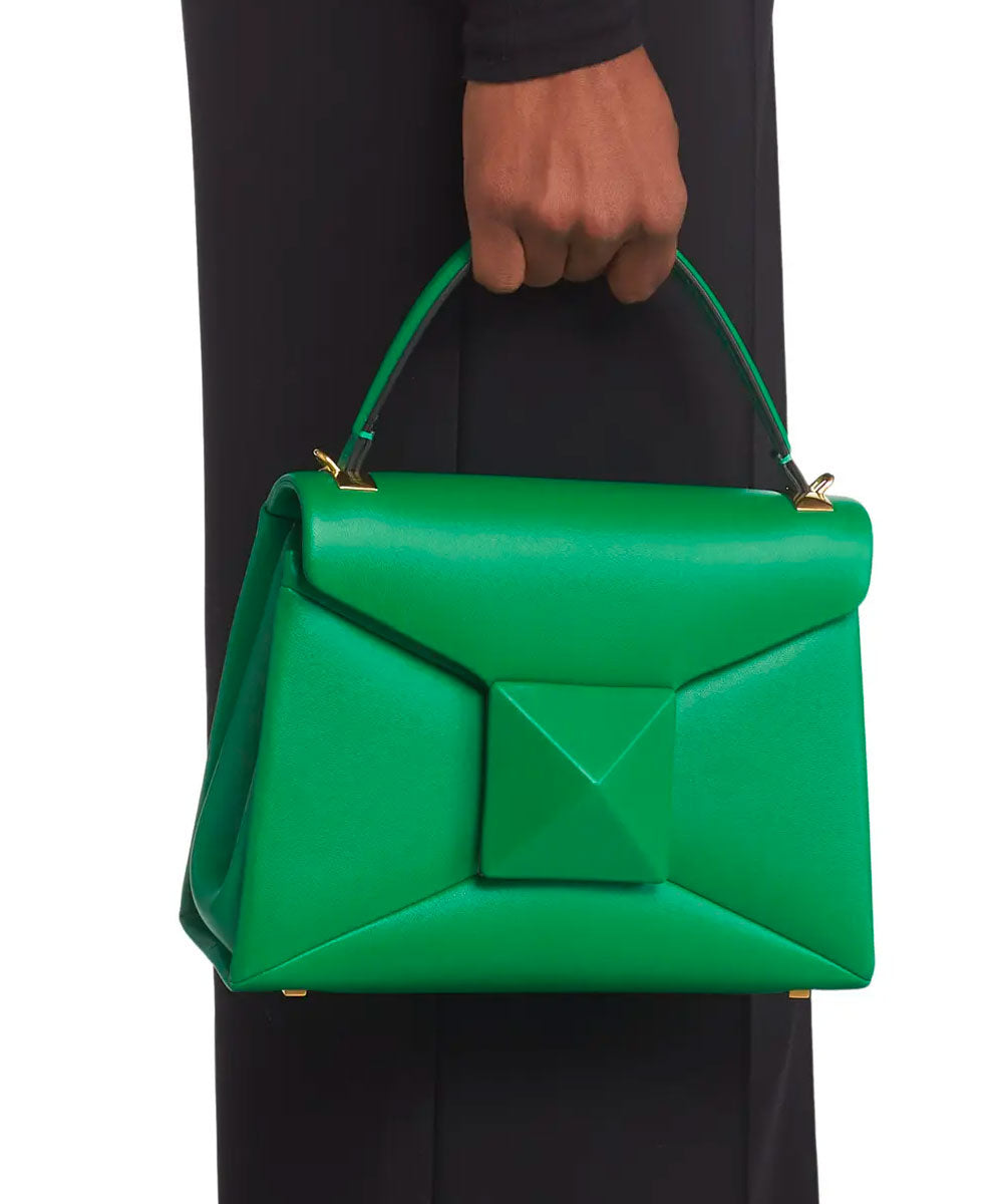 One Stud Leather Top Handle Bag in Green