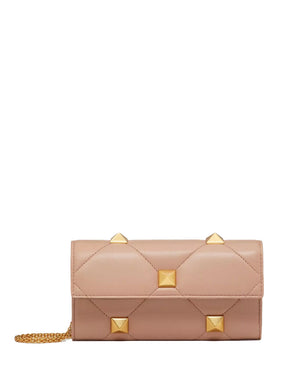 Roman Stud Wallet In Nappa Leather With Chain in Rose Cannelle