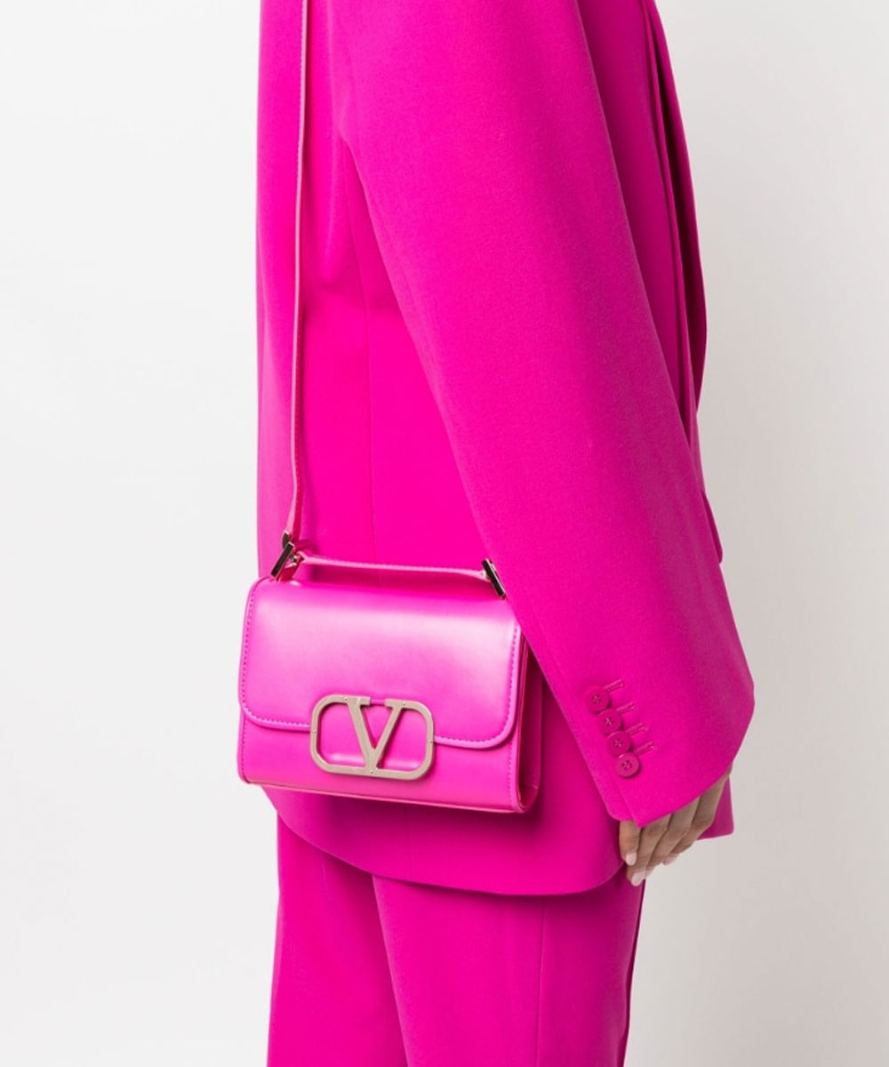 Valentino Garavani Vlogo Mini Textured-leather Shoulder Bag - Women - Pink Shoulder Bags