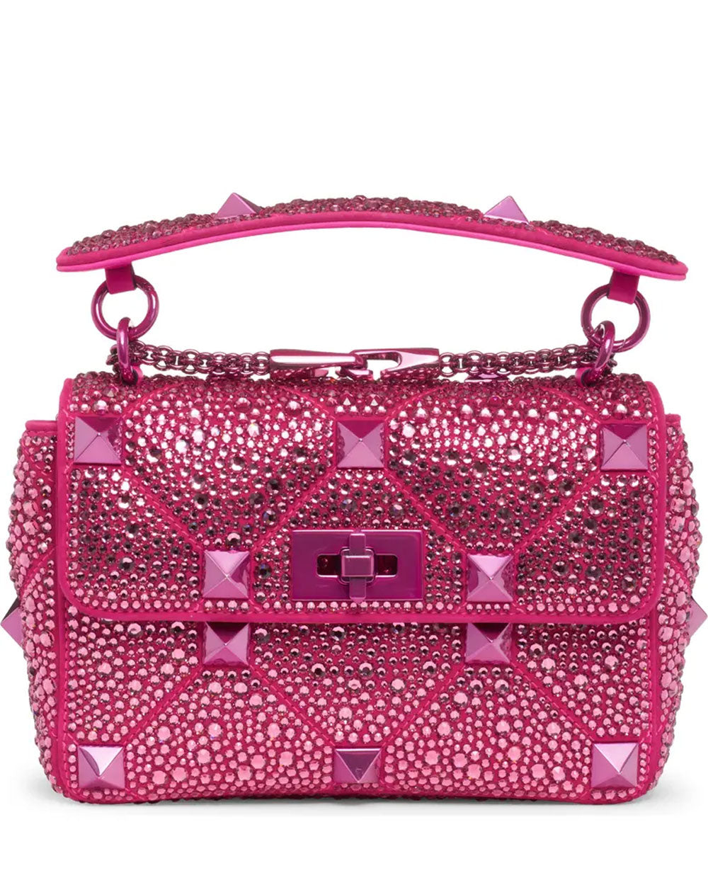 Valentino Garavani Crystal-embellished Roman Stud Shoulder Bag - Pink
