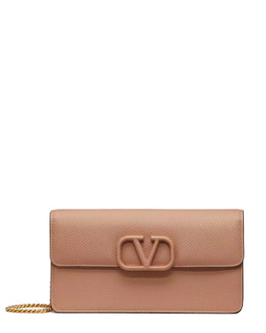 VLOGO SIGNATURE GRAINY CALFSKIN WALLET WITH CHAIN