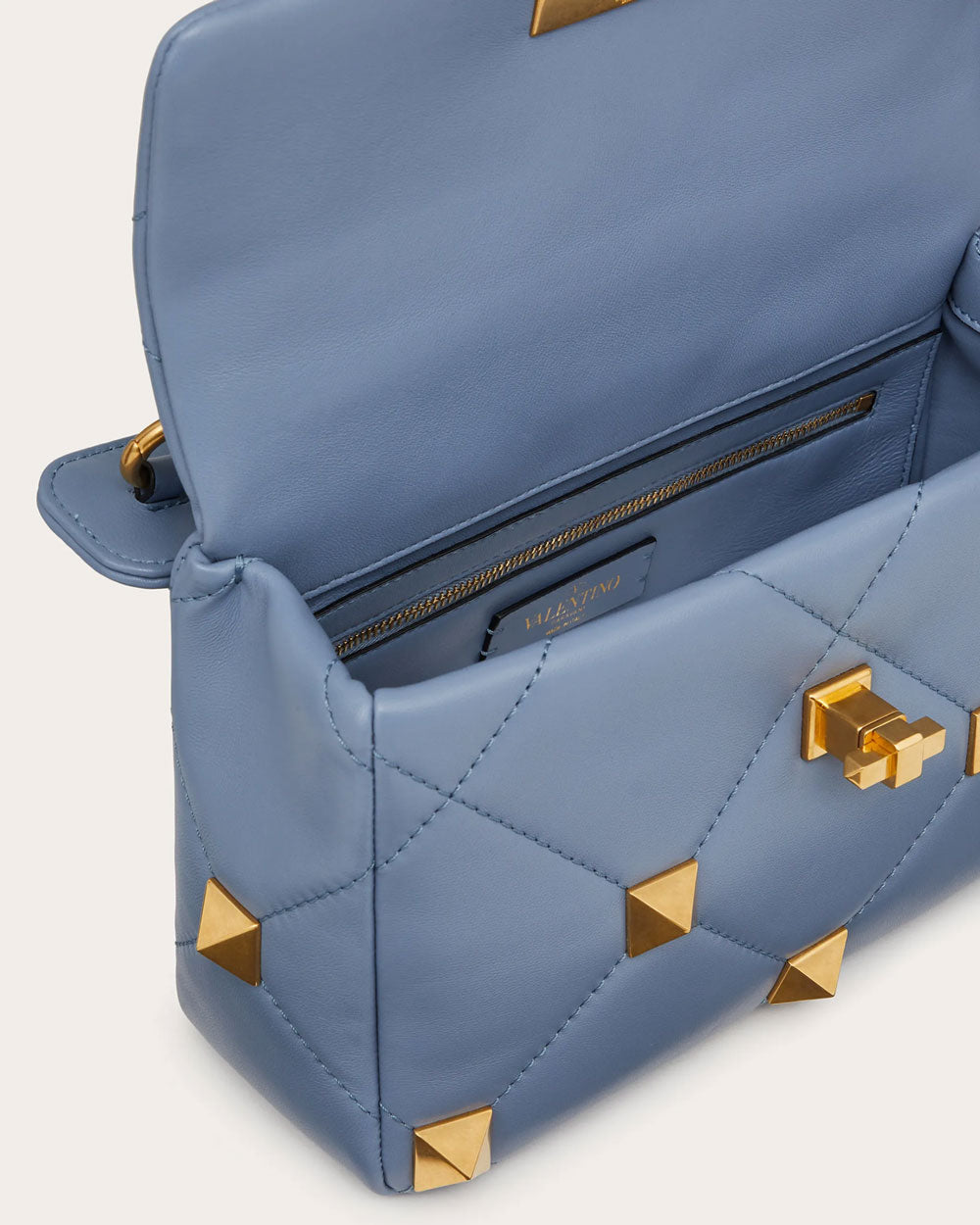 Blue Roman Stud Leather Top Handle Bag