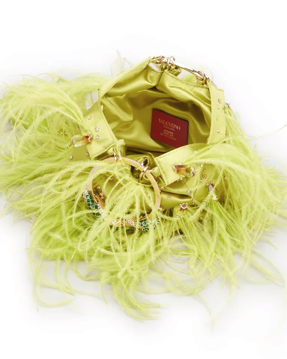 Feather Embellished Clutch Bag in Verde Lime