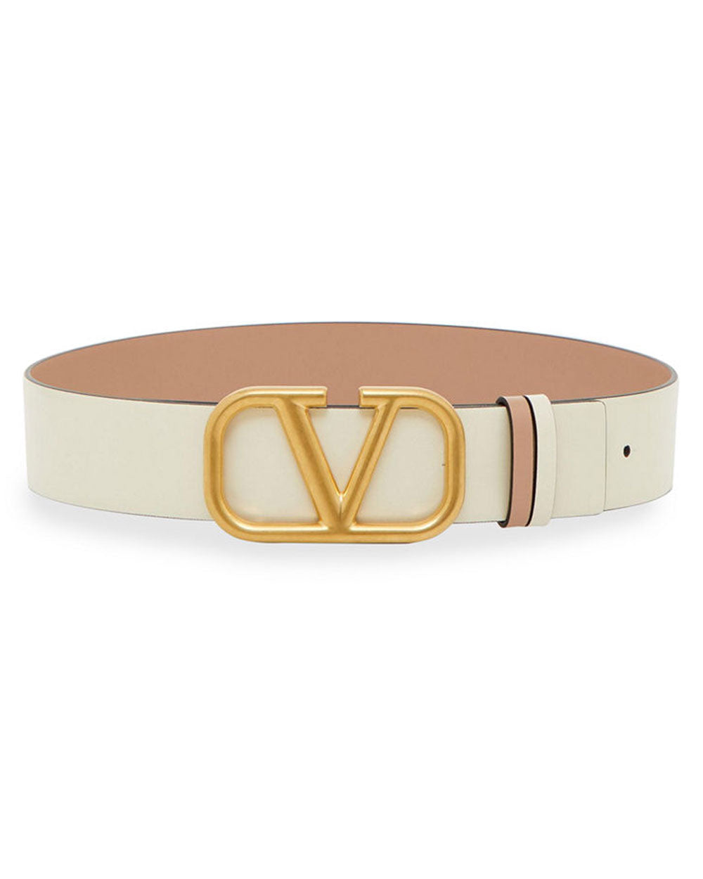 Ivory and Rose Reversible V Logo Belt