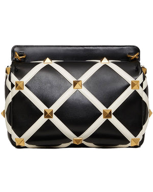 Large Roman Stud Shoulder Bag in Nero and Ivory