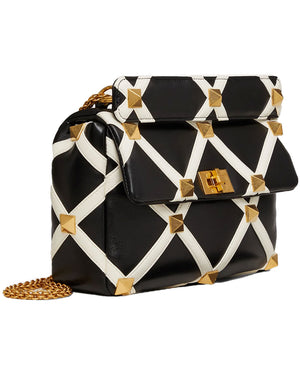 Large Roman Stud Shoulder Bag in Nero and Ivory