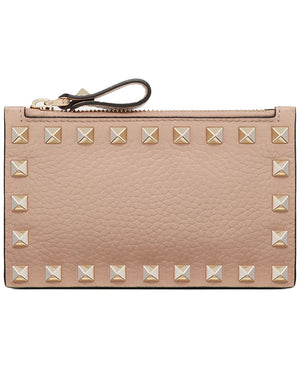 VRockstud Grainy Leather Zipped Coin Purse in Poudre