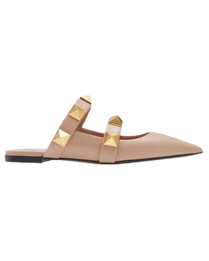 Roman Stud Pointed Mule in Rose Cannelle