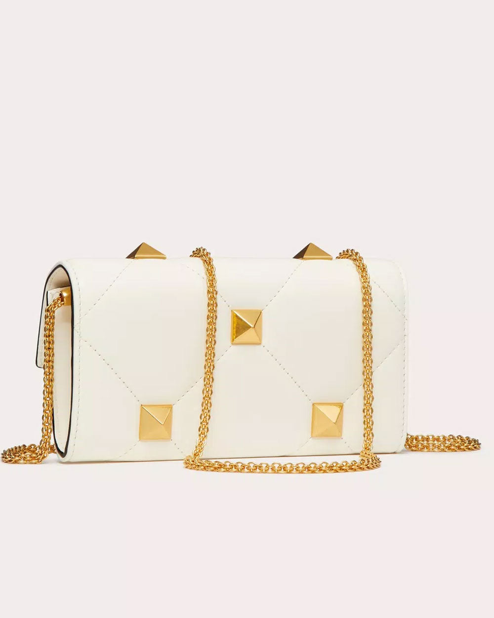 Roman Stud Quilted Leather Crossbody Bag in Ivory