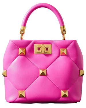 Roman Stud Quilted Top Handle Bag in Pink PP