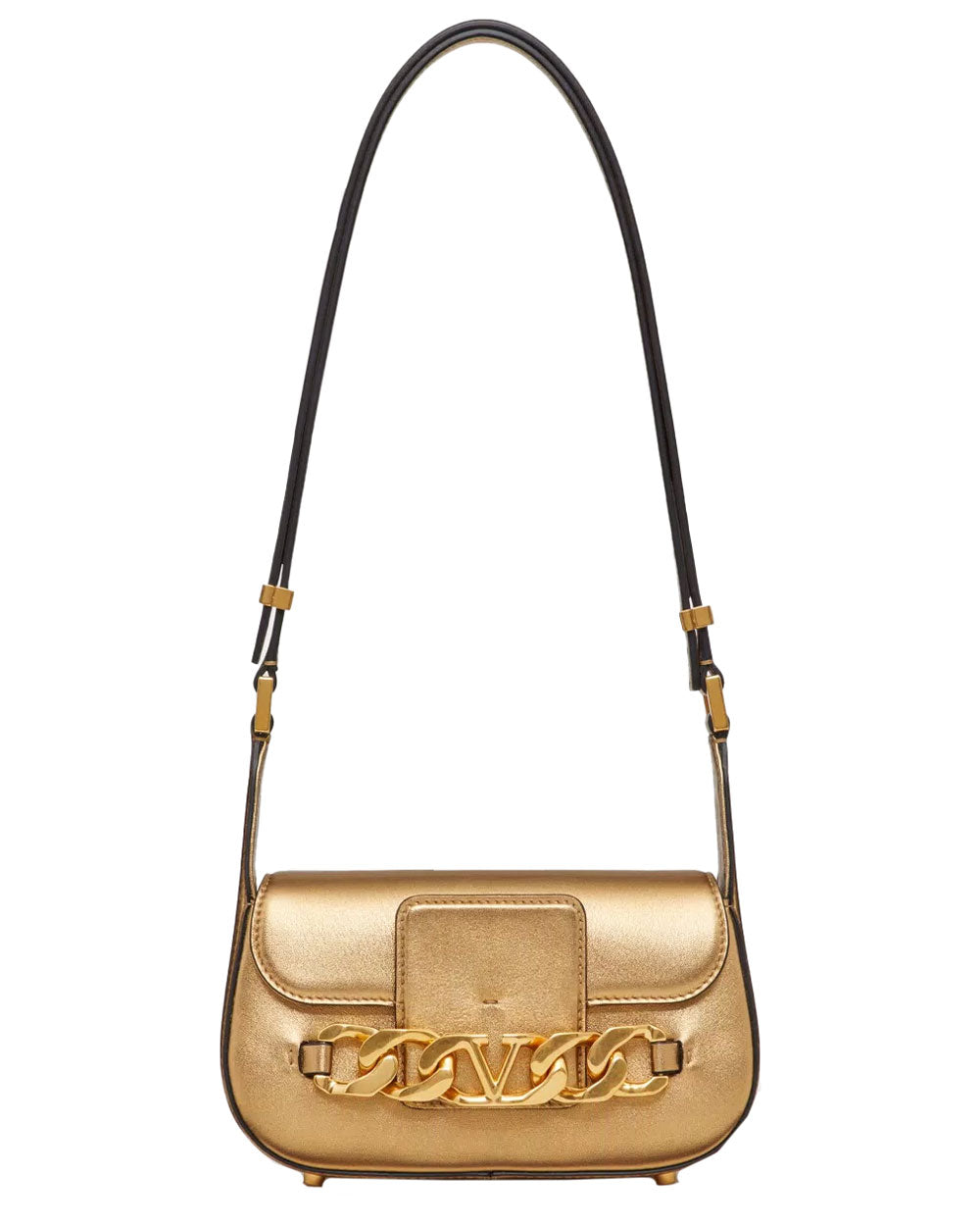 V-Logo Small Chain Shoulder Bag in Antique Brass