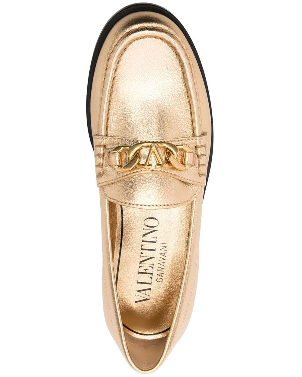 VLOGO Chain Leather Loafer in Antique Brass